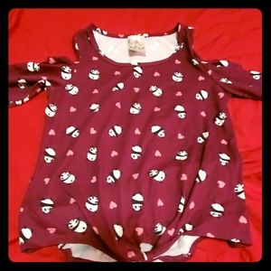 Girls cold shoulder front knot long sleeve tee